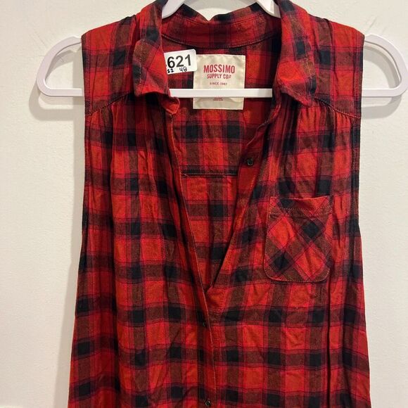 Mossimo Women Red Shirt Dress M Plaid Button Up Sleeveless N-Neck Gorpcore Vtg - Picture 3 of 11
